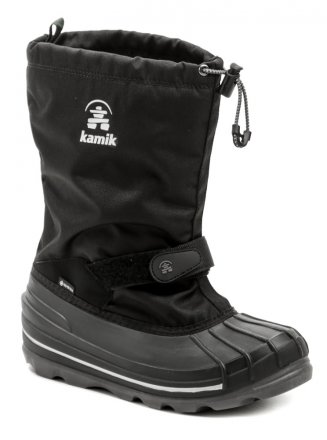 Dětská zimní vyteplená nepromokavá obuv s membránou Gore-Tex, vyrobená ze syntetického materiálu v kombinaci s textilním nylonovým svrškem.