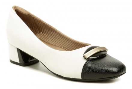 Dámská celoroční vycházková obuv na nízkém stabilním podpatku, vyrobená ze syntetického materiálu. Speciální úprava BUNION - měkký materiál v oblasti palcového kloubu.