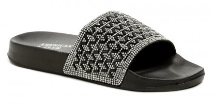Dámská letní rekreační nazouvací obuv, vyrobená z kombinace textilního a syntetického materiálu.