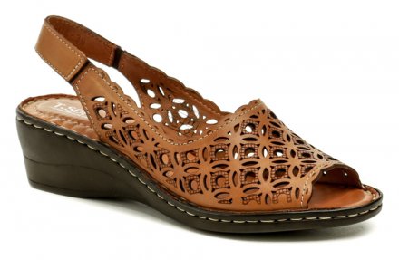 Dámská letní vycházková obuv na klínku s volnou špicí na pásek kolem paty, vyrobená z pravé přírodní kůže.