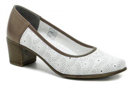 Dámská vycházková obuv na středním podpatku, vyrobená z pravé přírodní kůže. Pohodlná stélka obsahuje polstrování podélné i příčné klenby .