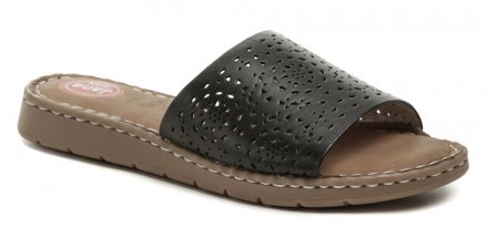 Dámská letní nazouvací obuv. Nazouváky jsou vyrobeny z kombinace pravé přírodní kůže a textilního materiálu.