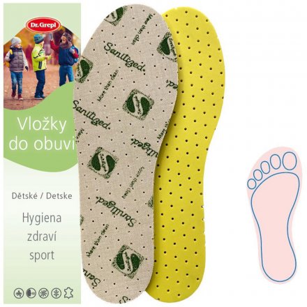 Dětské stélky voňavé pro vložení do obuvi, vyrobená z kombinace syntetického pěnového materiálu s textilním materiálem. 