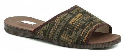 Pánská celoroční domácí přezůvková obuv s volnou špicí i patou, vyrobená z textilního materiálu.