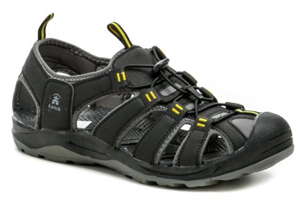 Letní vycházková a trekingová sandálová obuv, vyrobená z kombinace syntetického a textilního materiálu. Veganský produkt.