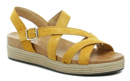 Dámská letní vycházková obuv typu sandály na klínku se zapínáním na sponu. Obuv je vyrobená z přírodní kůže.