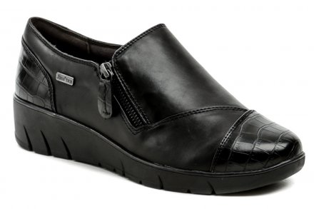 Dámská obuv Jana šíře H celoroční a vycházková obuv se zapínáním na 2 zipy. Boty jsou vyrobené ze syntetické kůže v kombinaci s textilním materiálem.